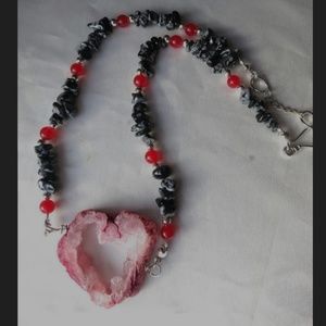 Gothic Valentine's choker, red & black geode